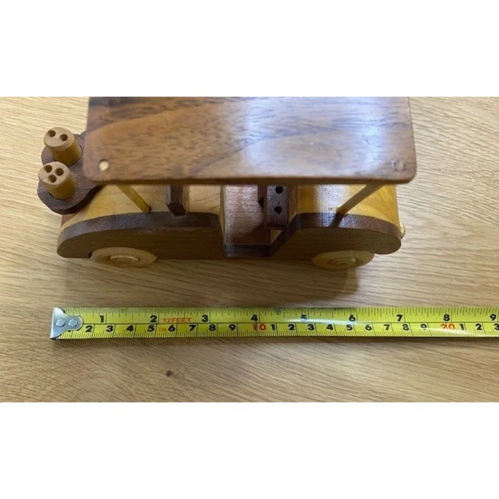 Arnold McLean Handcrafted Wooden Golf Cart Model‎ Brown Excellent Signed Art